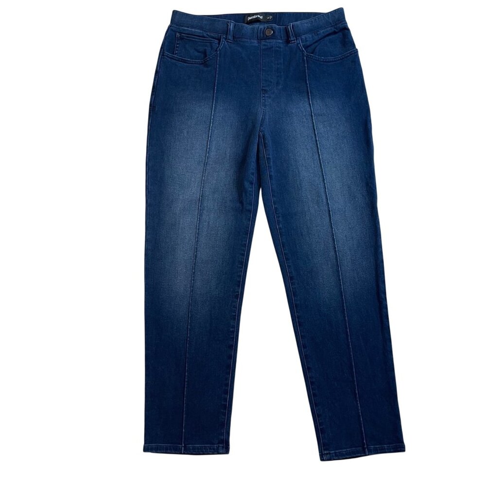 Betabrand Pull On Skinny Jeans Women's Size Large Dark Vintage Wash Front‎ Seam